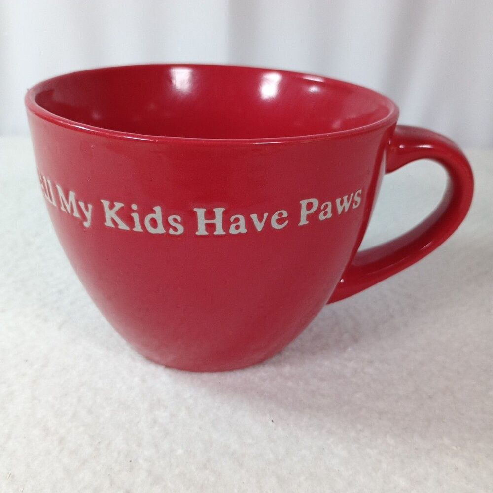 All My Kids Have Paws Red XL Mug Wide Mouth Ceramic Dog Cat Lover Gift